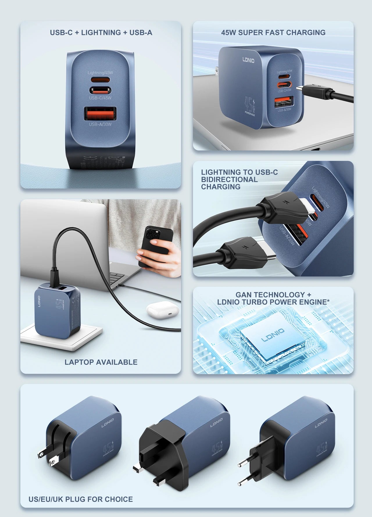 Voltaire GaN Multi-Port Charger — 45W / 65W / 100W