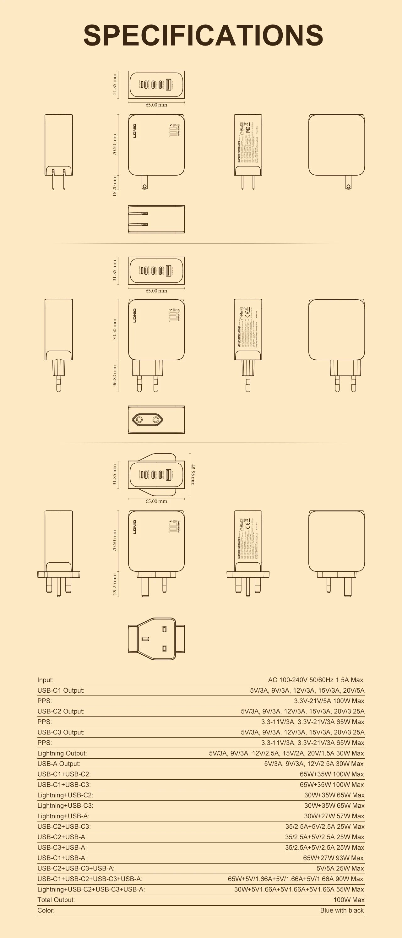 Voltaire GaN Multi-Port Charger — 45W / 65W / 100W